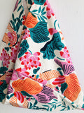 Bento tote bag , unique fabric origami bag , shoulder colorful bag | Green orange & pink Garden - Jiakuma