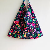 Origami bento bag , colorful tote triangle bag , fabric shoulder bag | Winter garden