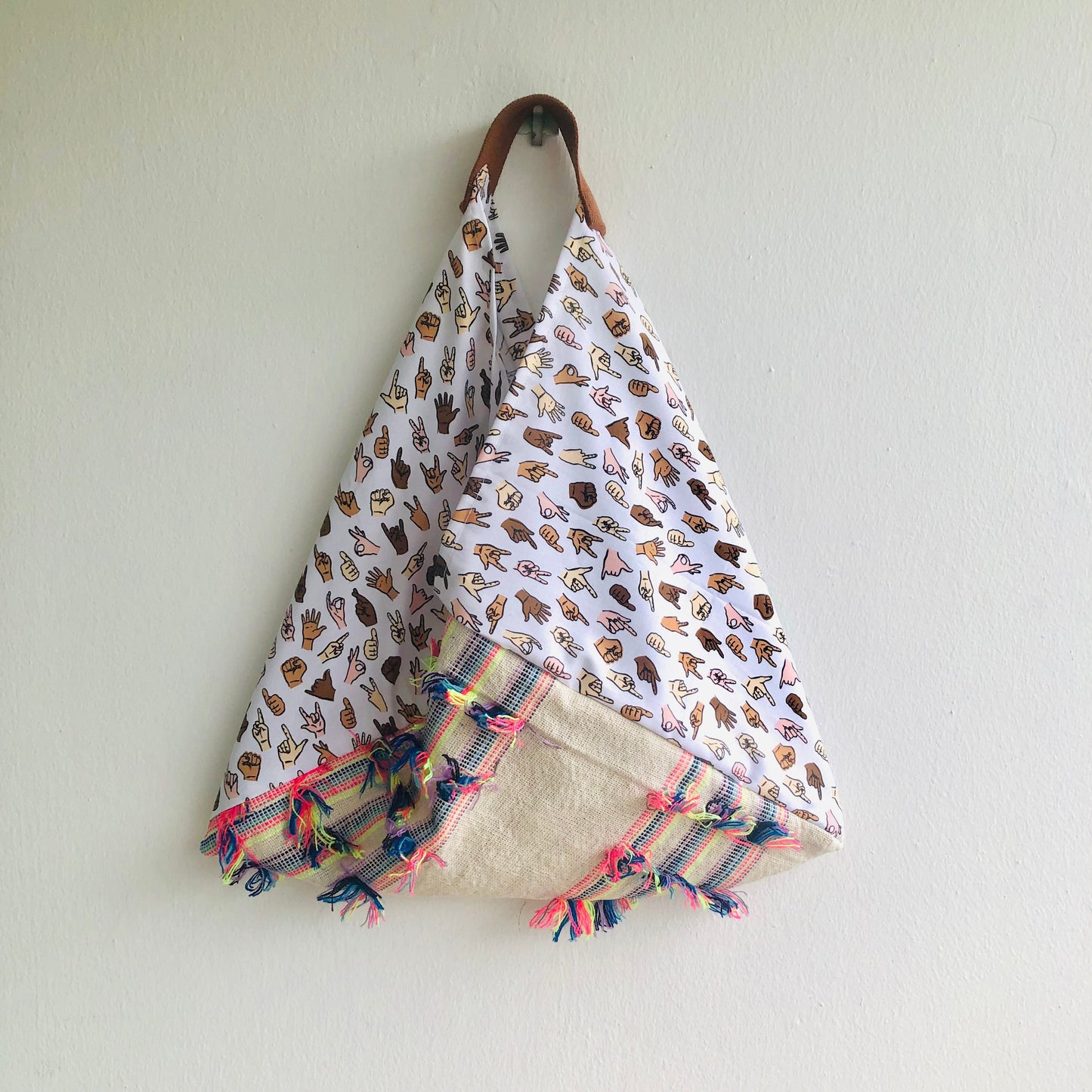 Shoulder tote bag, triangle fabric bento bag x, eco friendly boho bag | Love whoever you chose