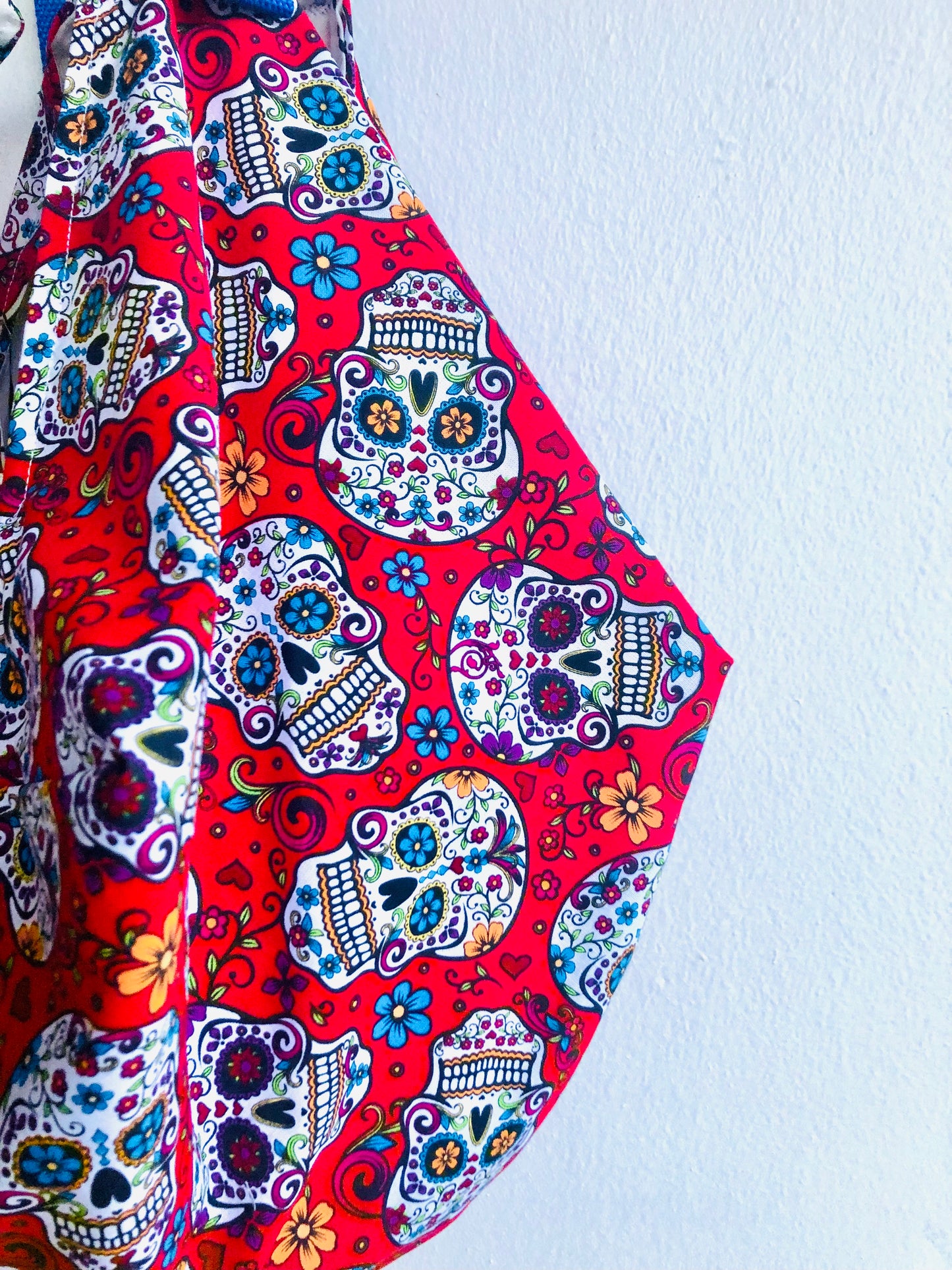 Origami sac bag , colorful reversible fabric bag , eco friendly shoulder shopping bag | Dia de los muertos