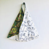 Origami bento bag , shoulder tote bag , handmade fabric triangle bag | Cubism faces & art nouveau - Jiakuma