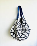 Origami sac bag , shoulder reversible Japanese  inspired fabric bag | Black watercolor strokes