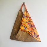 Origami bento bag , shoulder eco friendly tote bag , colorful cork bag | Orange crane & colorful cork lines - Jiakuma