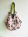 Origami sac bag , reversible fabric bag , Japanese inspired shoulder bag , eco friendly sac | Green Torino