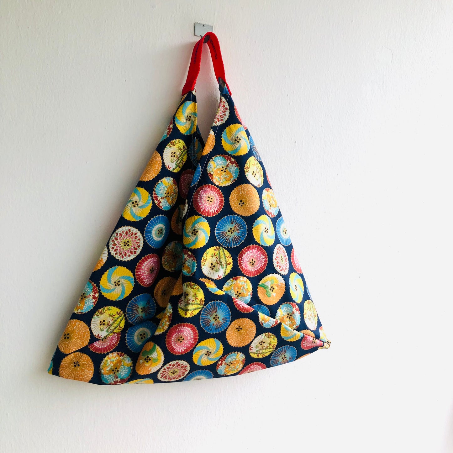 Origami bento bag , tote triangle shoulder bag , colorful fabric Japanese inspired bag | Colorful umbrellas for a rainy day