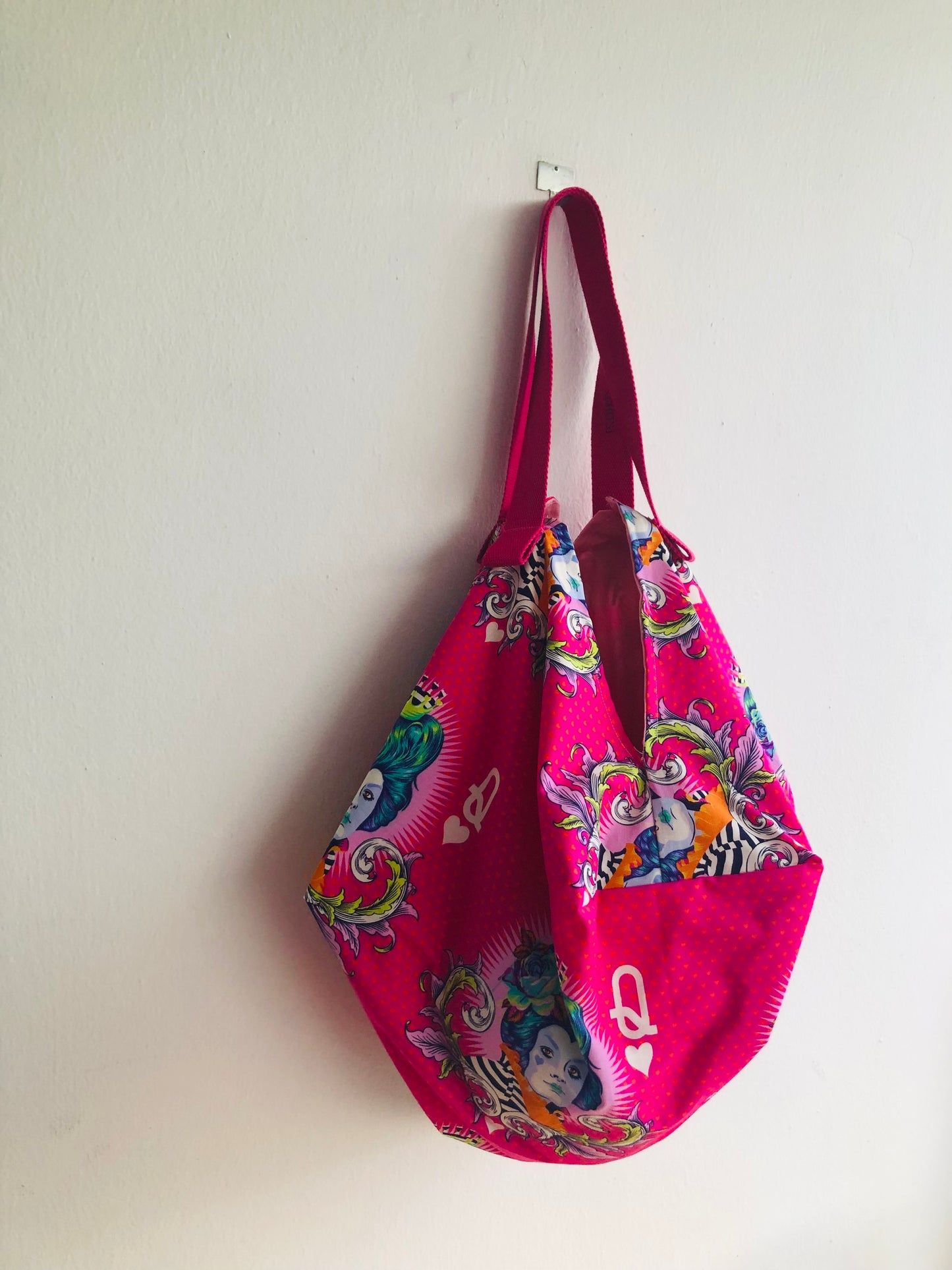 Bolso origami, bolso reversible de tela, bolso de inspiración japonesa | La reina de corazones preparándose para la hora del té