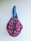 Origami sac bag , colorful reversible fabric bag , eco friendly shoulder shopping bag | Dia de los muertos