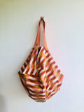 Origami sac bag , reversible handmade ooak bag , shopping shoulder bag | Orange 70’s waves - Jiakuma