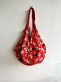 Colorful origami sac bag , fabric reversible bag , eco friendly shoulder Japanese inspired bag | Red lake & sand landscape