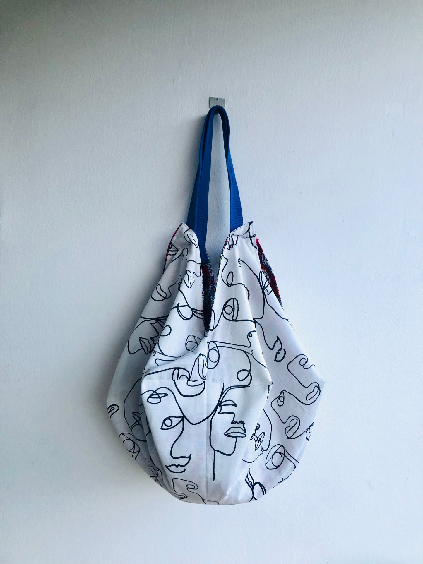 Origami sac bag , colorful reversible fabric bag , eco friendly shoulder shopping bag | Dia de los muertos