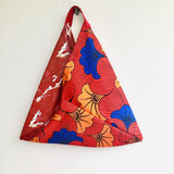 Origami tote bag , shoulder handmade eco bag , Japanese inspired triangle tote | Red sea waves in Japan  & red African flowers - Jiakuma