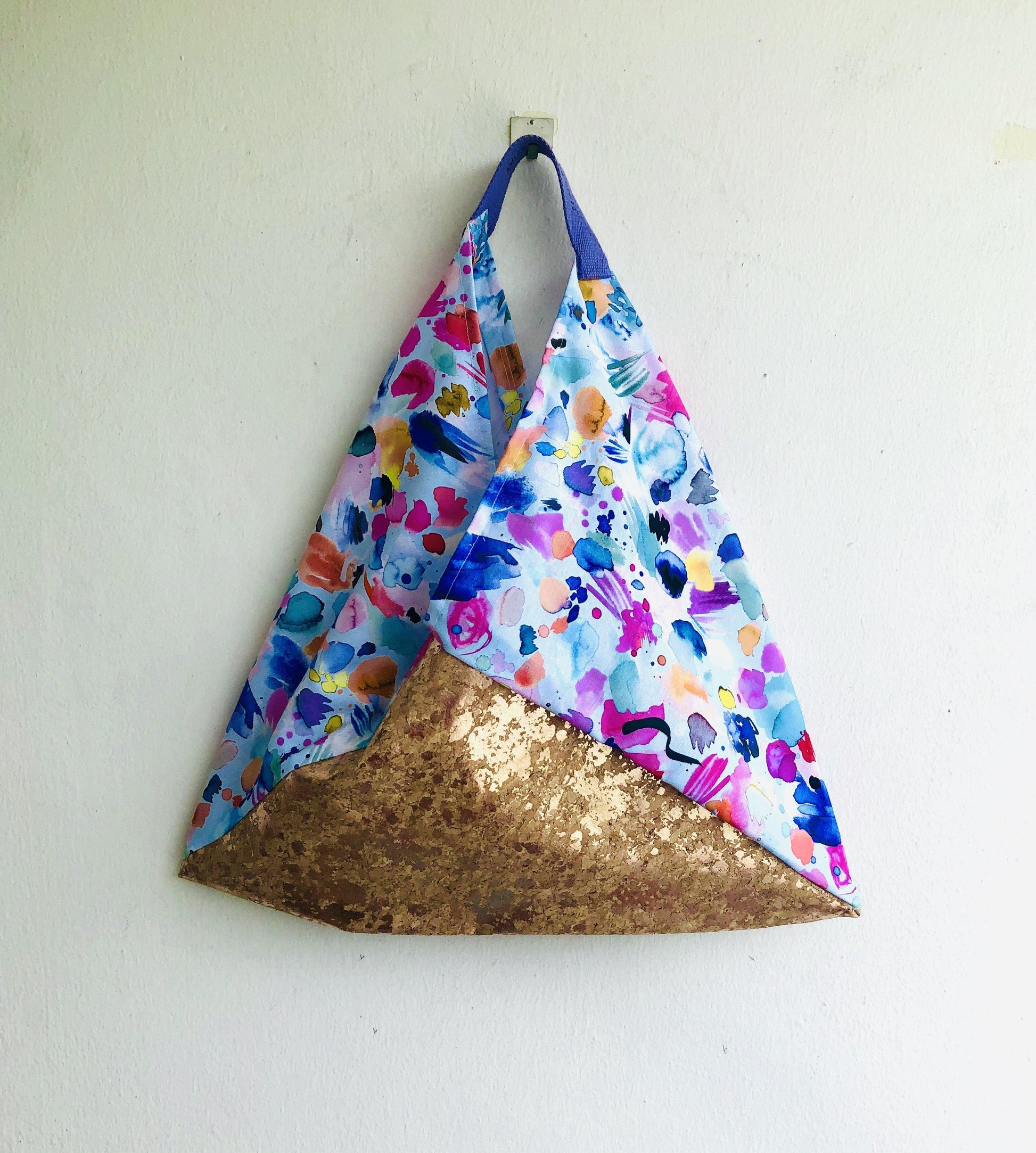 Unique bento origami bag , cool shoulder bento bag , cork tote bag | Gold cork & painter’s palette - Jiakuma