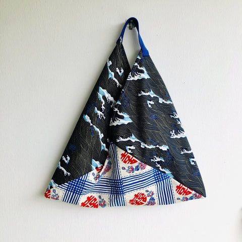 Shoulder origami bento bag , tote fabric eco bag , Japanese inspired bag | Sailing over gold waves with my other half - Jiakuma