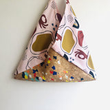 Origami bento bag , shoulder ooak cork eco bag, tote colorful bag | Abstract art & confetti cork - Jiakuma