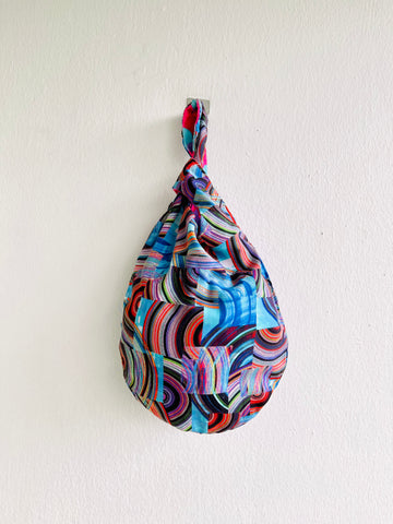 Small wrist bag , origami reversible knot bag , Japanese inspired fabric bag | Northern lights