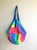 Japanese inspired bag , shoulder sac origami bag , colorful reversible eco friendly sac bag | Rainbows over Africa