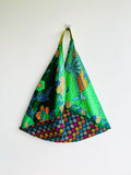 Origami bento bag , fabric eco friendly colorful bag , shoulder tote bag , Japanese inspired triangle bag | Bahia