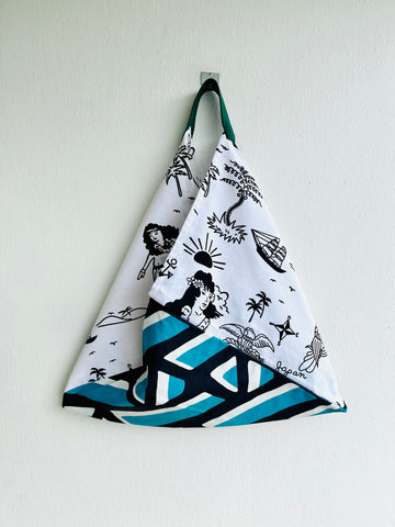 Tote bento bag , origami Japanese triangle bag , cool fabric eco bag , shoulder tote | Dreaming of designing architectures in the pacific islands