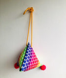 Dumpling shoulder bag , pom pom triangle bag , cross shoulder cute bag | Aquarius rainbow - Jiakuma