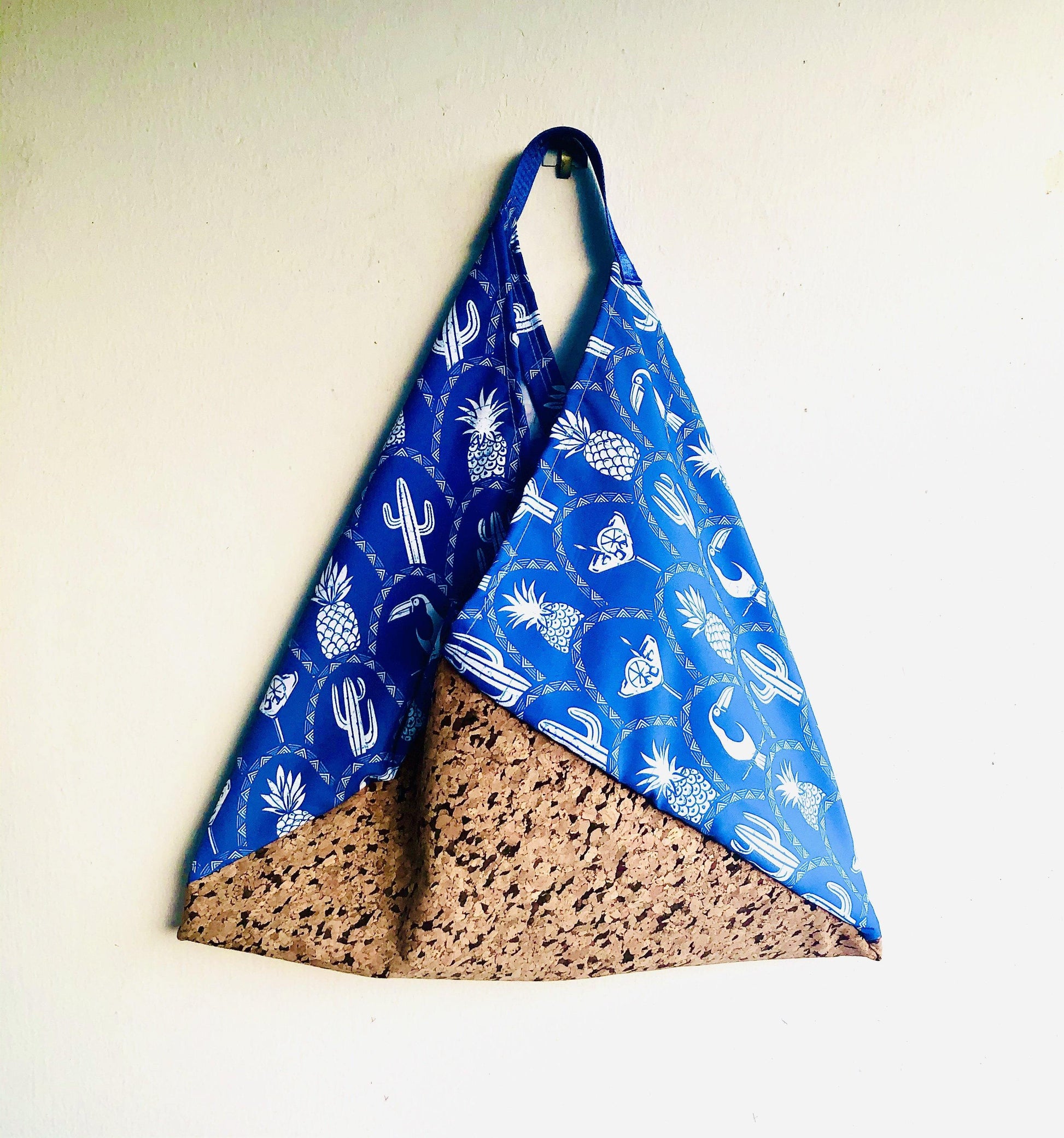 Eco friendly shoulder bag , origami Japanese inspired bento bag |cork and tropical nights - Jiakuma