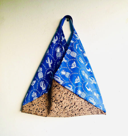 Eco friendly shoulder bag , origami Japanese inspired bento bag |cork and tropical nights - Jiakuma