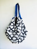 Origami sac bag , shoulder reversible Japanese  inspired fabric bag | Black watercolor strokes