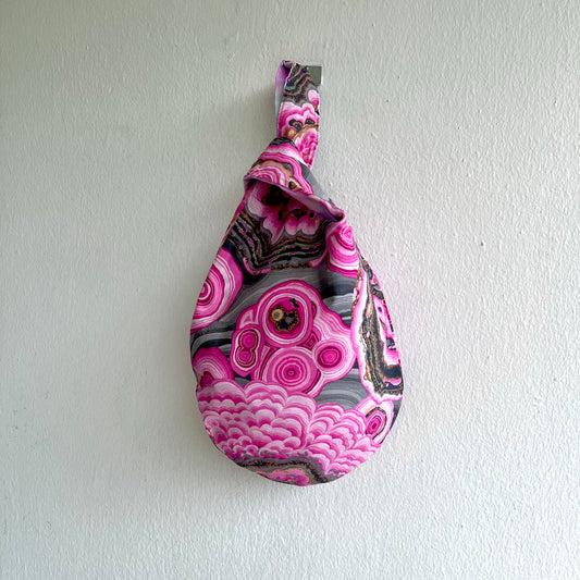 Origami reversible small bag , fabric knot bag , wrist Japanese inspired lunch bag | La Rosa del desierto - Jiakuma