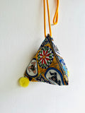 Origami triangle small bag , colorful pom pom fabric bag , cute lunch Japanese inspired bag | Sicilia
