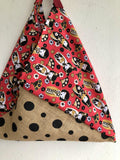 Shoulder bento origami bag , Japanese inspired triangle bag | Red Kokeshi dots - Jiakuma