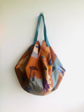 Sac origami bag , reversible fabric Japanese inspired bag , shoulder bag | Autumn landscape over the mountains of Japan