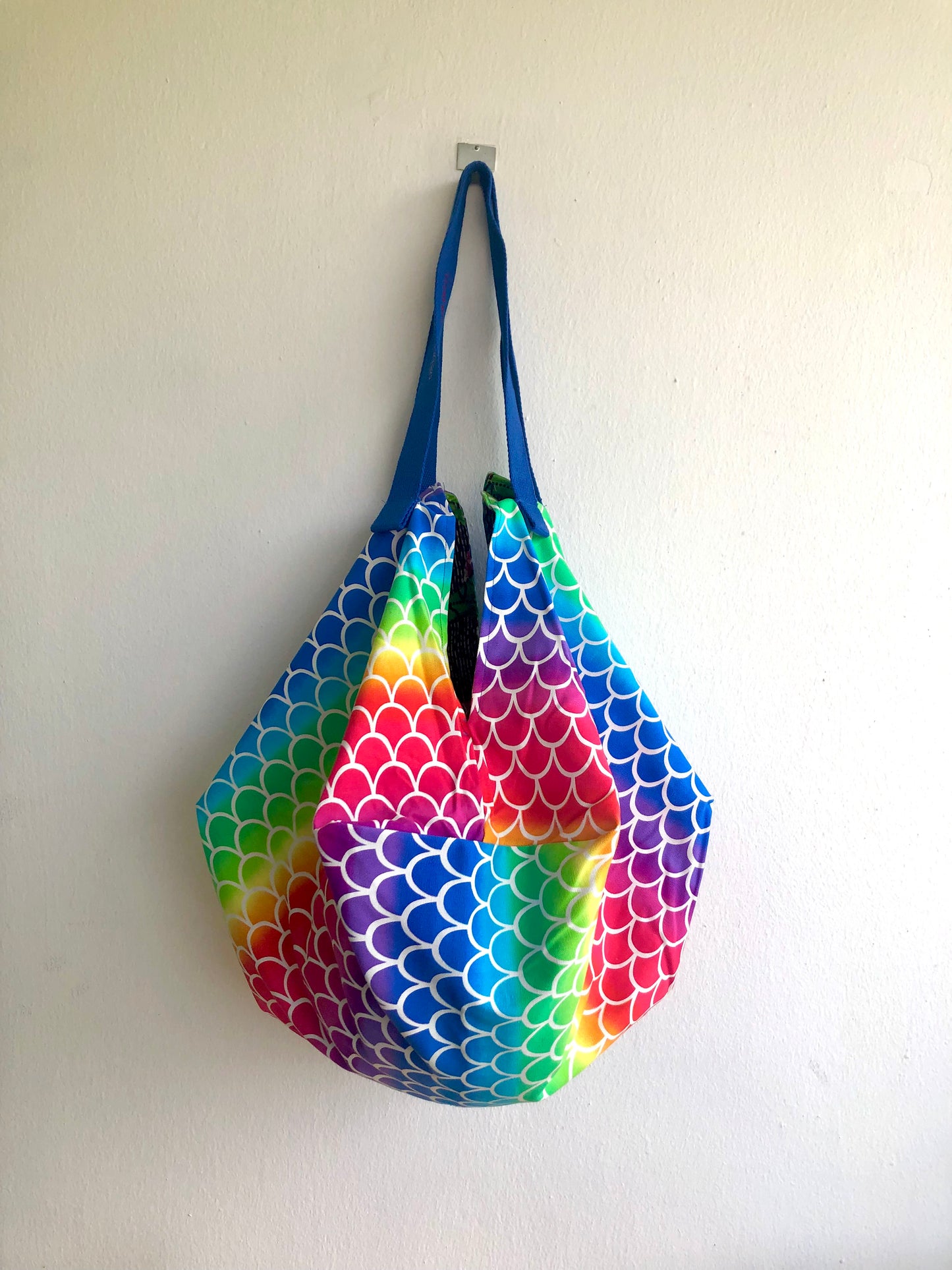 Japanese inspired bag , shoulder sac origami bag , colorful reversible eco friendly sac bag | Rainbows over Africa