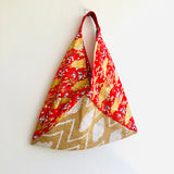 Origami bento bag , triangle shoulder fabric tote bag | a beautiful garden at sunset’s  golden hour