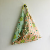 Origami bento bag , tote triangle bag , cool fabric handmade Japanese inspired bag | Not sure if I want a kopi or a teh - Jiakuma