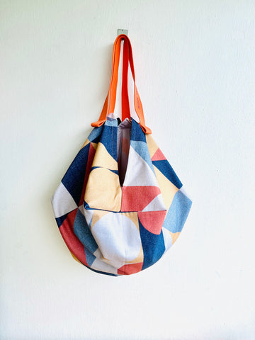 Origami sac bag , reversible fabric bag , cool print sac bag , Japanese inspired bag | 70’s wall print in a summer beach town