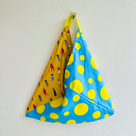 Colorful Japanese bento bag, triangle fabric tote bag , origami fun colorful bag , polka dots tote bag | It’s a colorful polka dot day