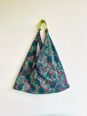 Origami bento bag , tote shoulder bag , fabric colorful eco bag , Japanese inspired bag | Dots dots dots