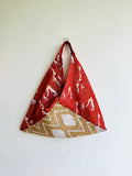 Origami jute tote bag , colorful Japanese fabric inspired bag, eco friendly shoulder bag | Golden waves