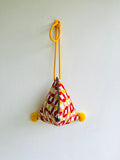 Small triangle fabric bag , origami Japanese inspired dumpling bag , cute pom pom colorful bag | Retro Milan