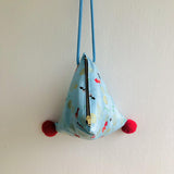 Blue origami triangle bag , fabric pom pom bag | Koi fish swimming in a blue river - Jiakuma