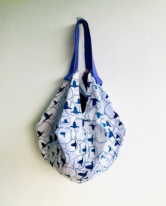 Origami sac bag , reversible shoulder fabric bag , Japanese inspired bag | Blue sheep - Jiakuma