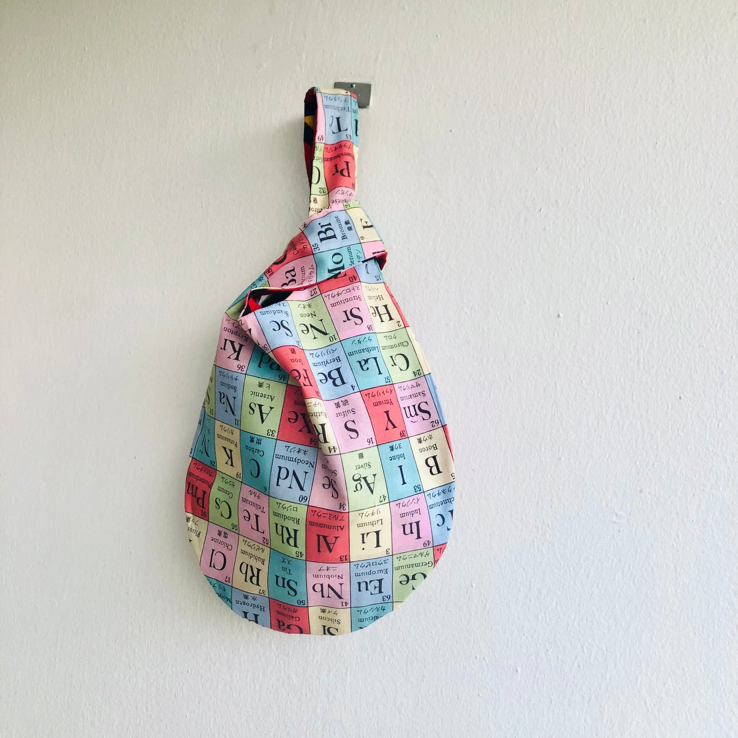 Wrist small bag , origami Japanese style knot bag , reversible fabric bag | The Periodic table