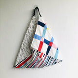 Shoulder tote bento bag , origami eco friendly shopping bag , sustainable shopping | Black , white & colored straight lines - Jiakuma
