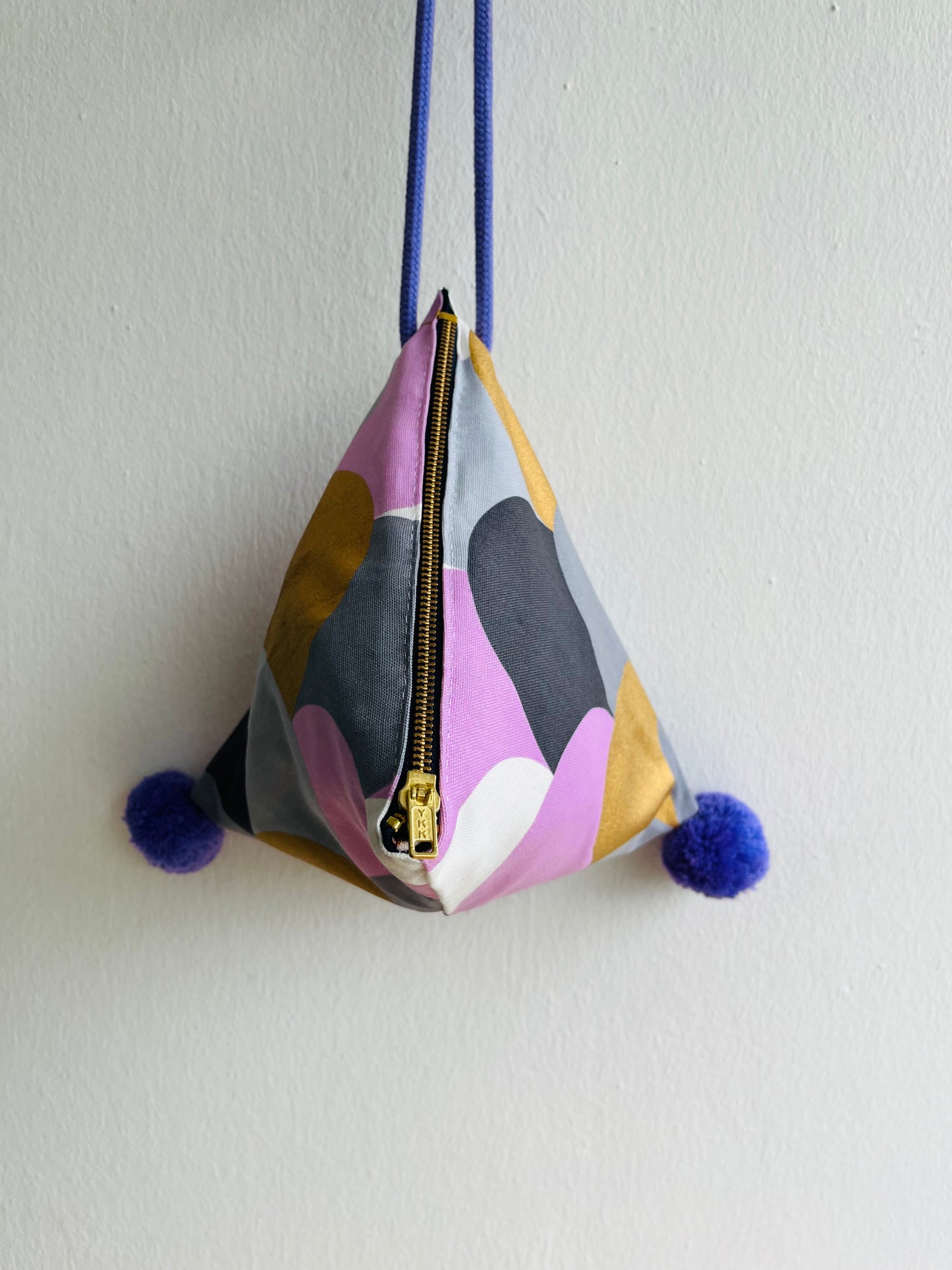 Small triangle origami bag , pom pom cool colorful bag , handmade eco friendly bag | Fish tail