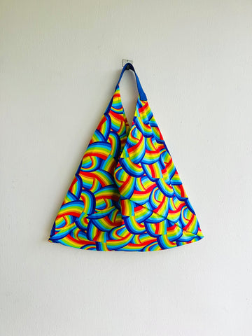 Origami bento bag , triangle tote bag , colorful tote fabric bag, Japanese inspired bag | Knotting