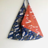 Origami tote bag , shoulder bento bag , colorful eco friendly reusable bag | Blue and red  dragon - Jiakuma