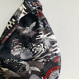 Small knot bag , wrist fabric small origami bag , reversible Japanese inspired bag | Winter landscape in Japan