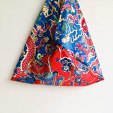 Origami bento bag , handmade triangle tote bag , colorful eco reusable bag | Dragons and Birds on a red landscape - Jiakuma