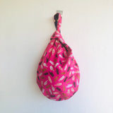 Small Japanese inspired bag, cute knot fabric bag , reversible wrist bag | Holding hands in Japan