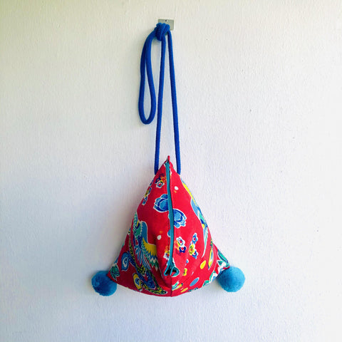 Origami small cute bag , pom pom red bag , dumpling shoulder fabric bag | Rising like a Phoenix  in a garden in Shanghai - Jiakuma