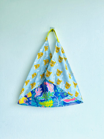 Origami bento bag , fabric colorful tote bag , eco friendly shopping Japanese inspired bag |Wildcats